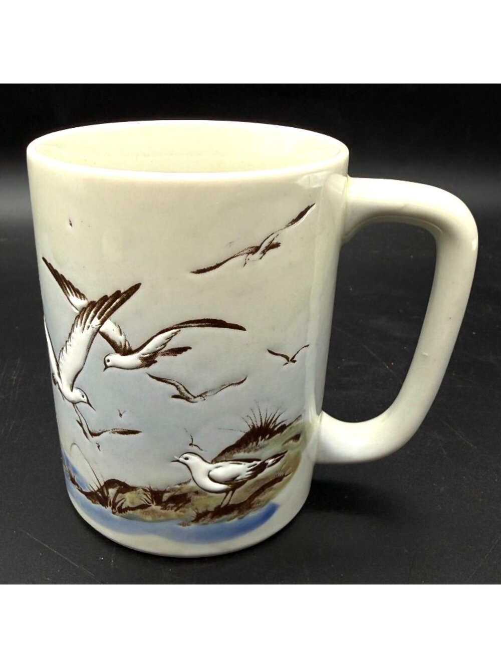 Vtg Otagiri Japan Ceramic Coffee Mug Seagull Ocean Scene Handpainted w/Sticker